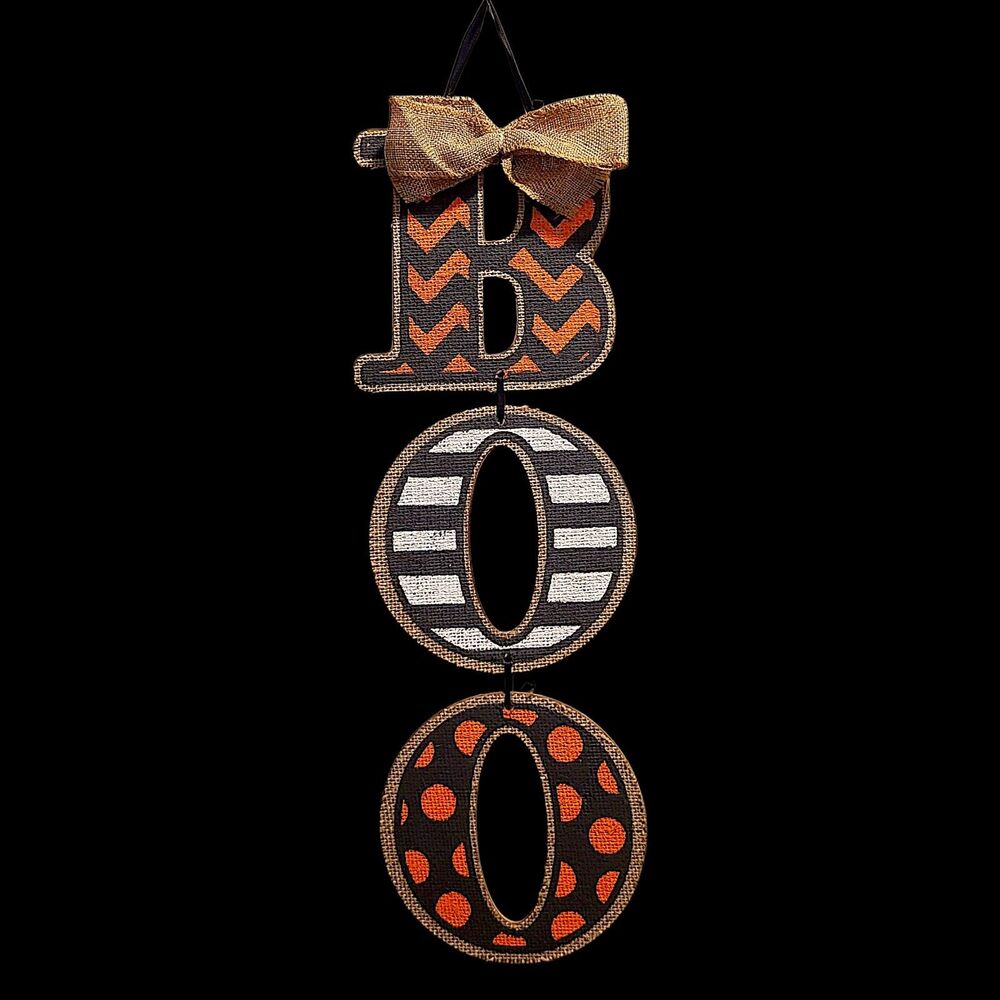 Amscan “BOO” Vertical Halloween Sign – Chevron, Stripes & Polka Dots  Burlap Bow